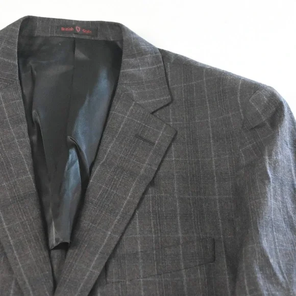 Byron 42R Gray Plaid Dover 100% Wool Mens Blazer Suit Jacket Sport Coat - Picture 2 of 12
